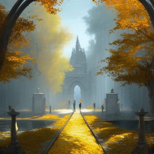 Gothic Marble Archways and Golden Aspen Trees