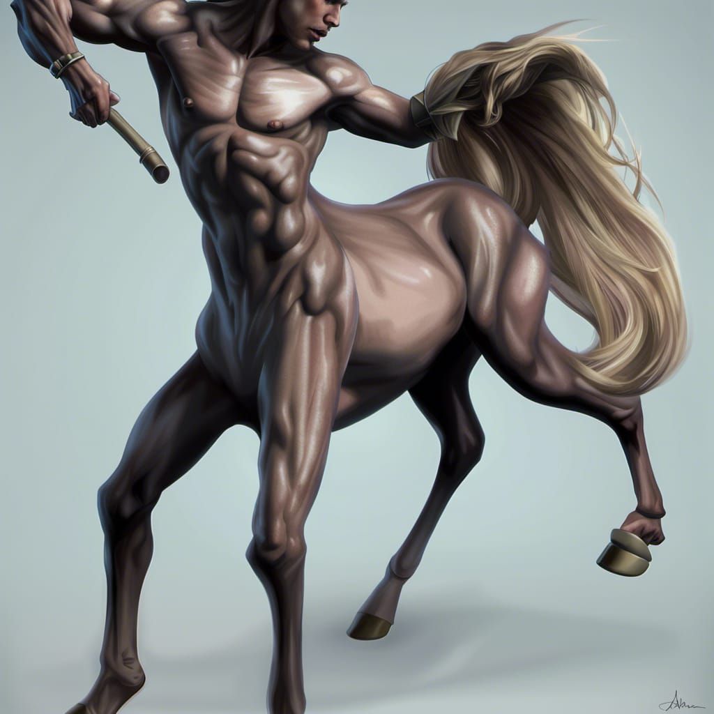 Mythological Centaur Woman Warrior with Golden Armor