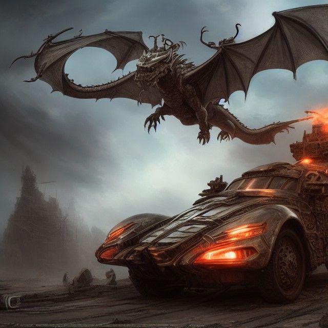 Armored Dragon Vehicle in Post-Apocalyptic Fantasy Art