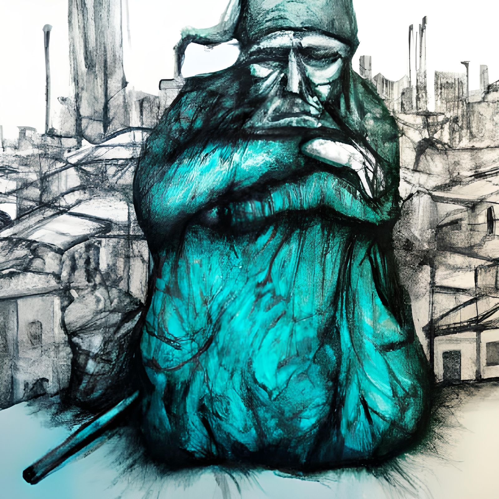 Hyperdetailed Charcoal Drawing of Urban Hermit