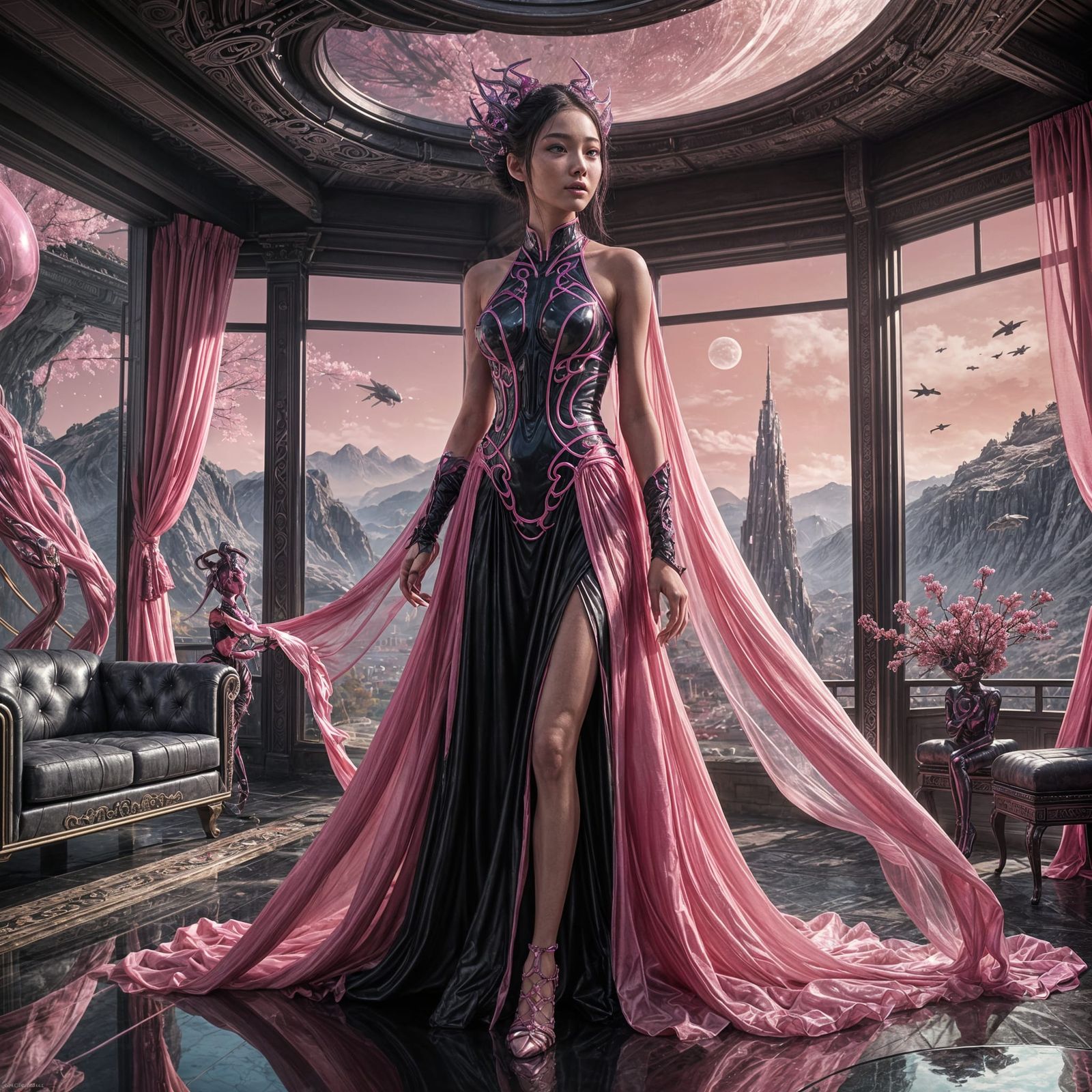 Beautiful Alien Woman in Flowing Silk Gown