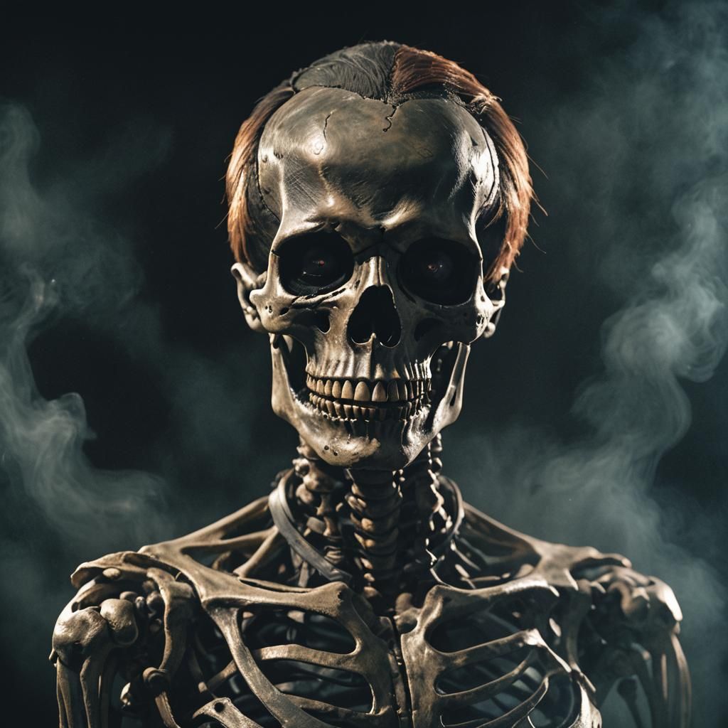 Dramatic Skeleton Portrait in Film Noir Style