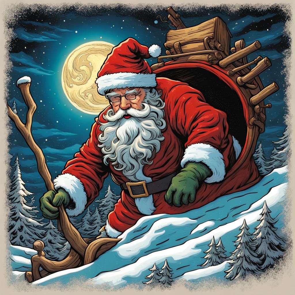 Santa Claus in Van Gogh Style Christmas Night