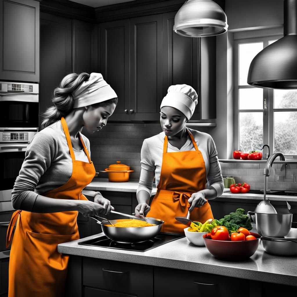 Lesbians Cooking: Selective Color Concept Art