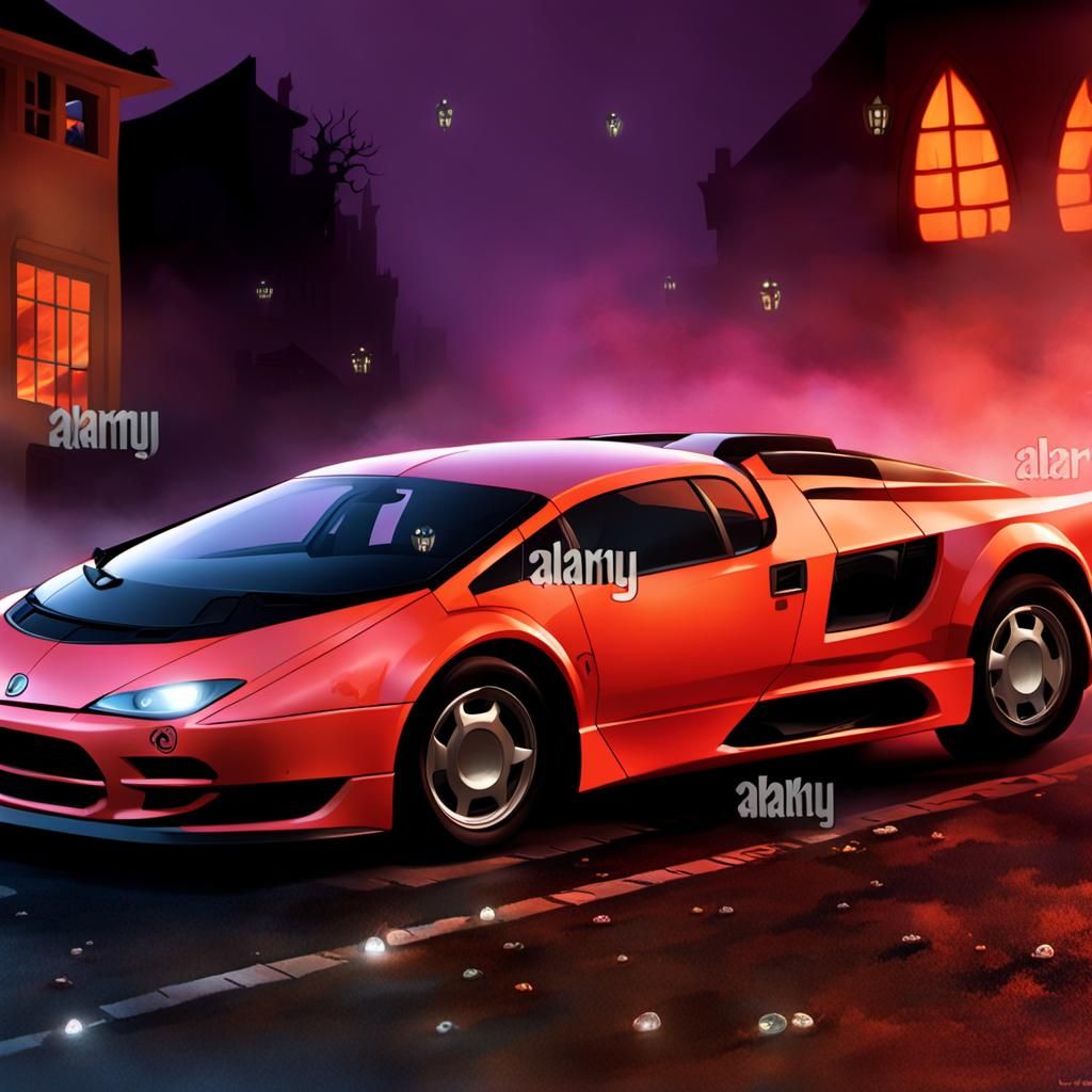Demonic Figure with Futuristic Halloween Car