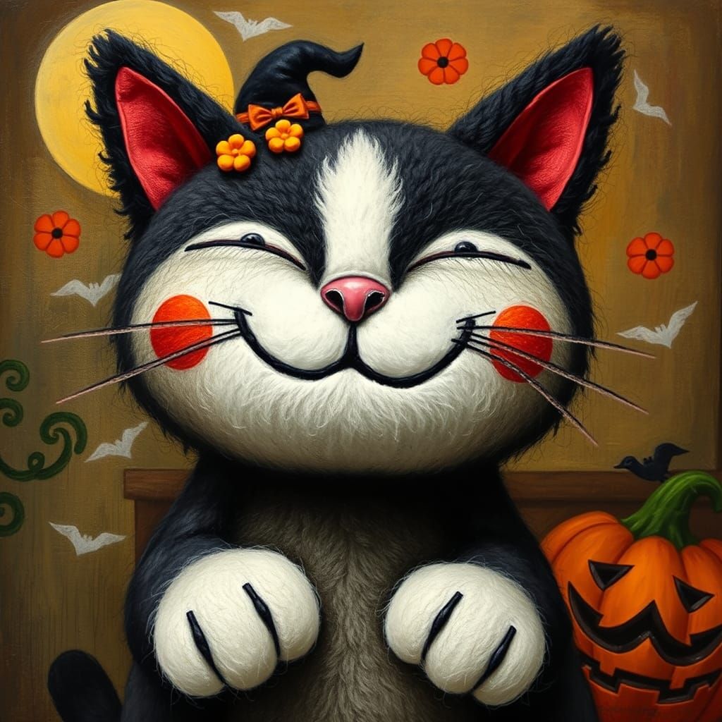 Halloween Cat Smiles: Surreal Halloween Scene