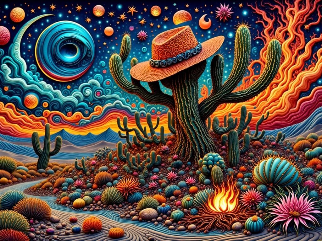 Psychedelic Surreal Cactus Morphing into Scorpion in Desert