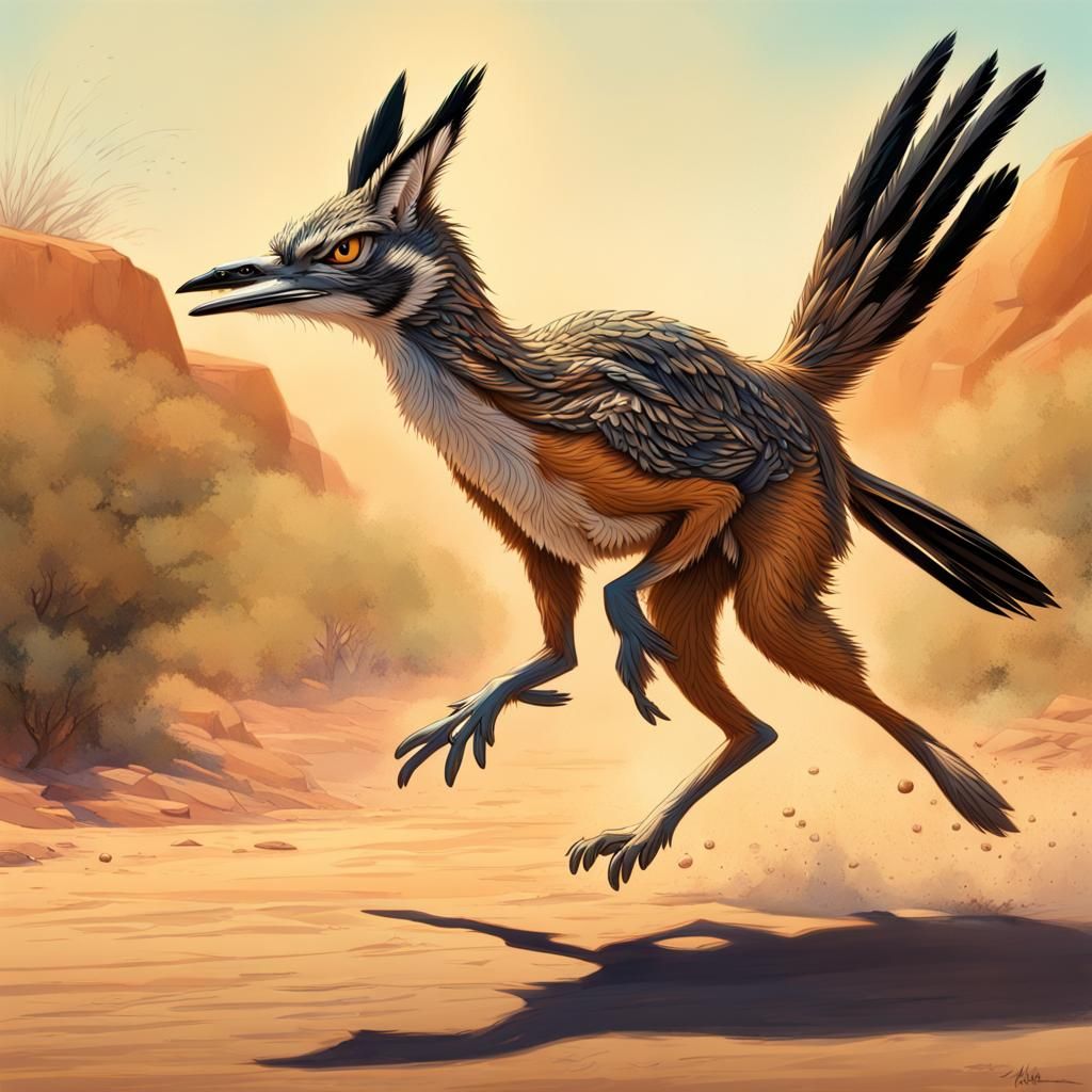 Roadrunner vs Coyote: Hyperrealistic Splash Art
