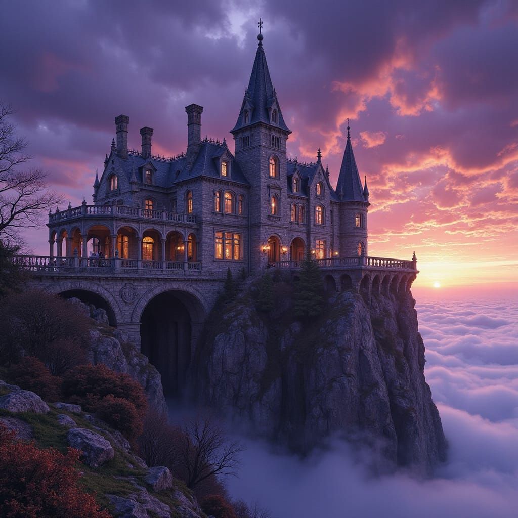Majestic Beaux-Arts Mansion Against Twilight Sky