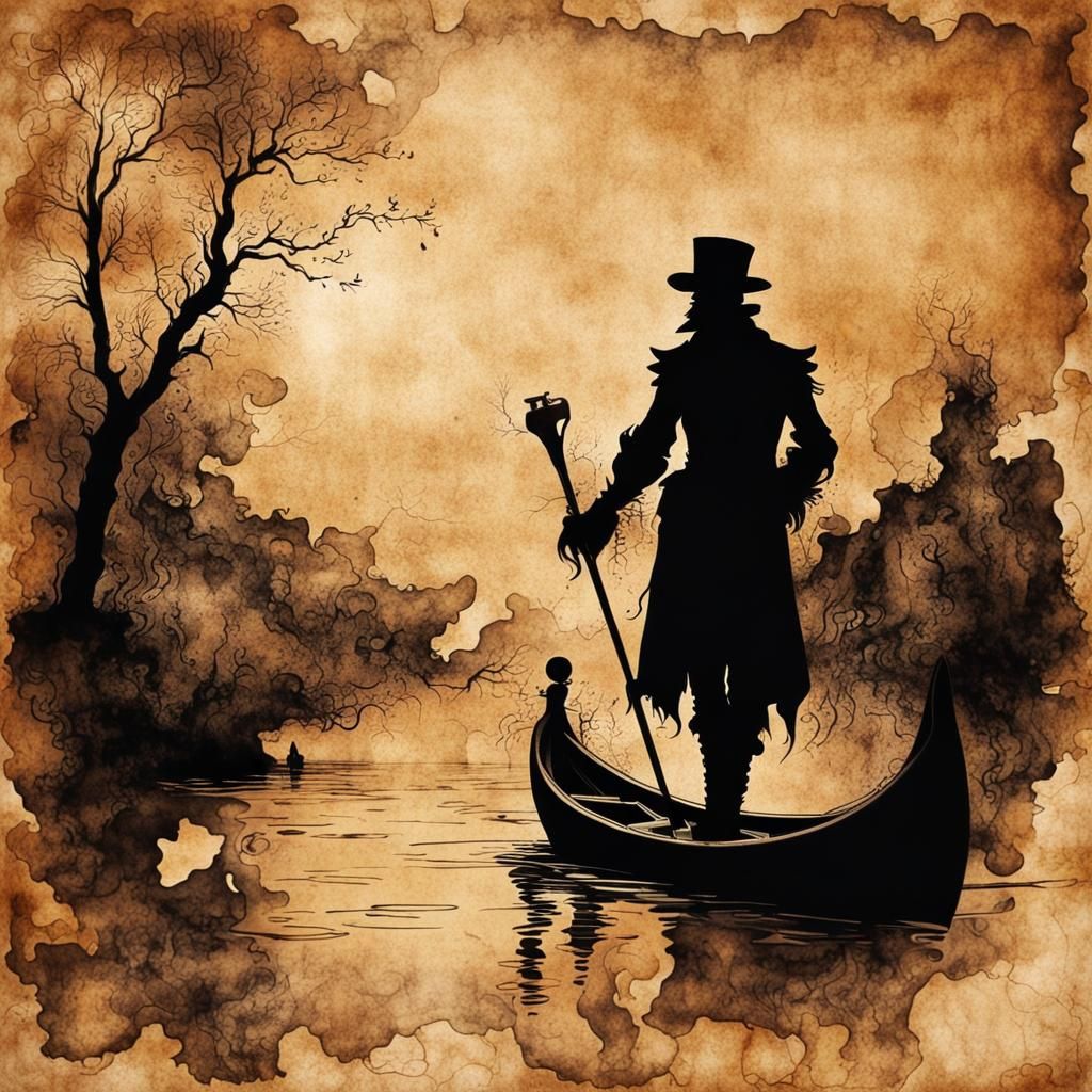 Steampunk Grim Reaper on River Charon