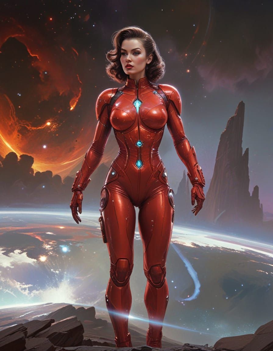 Solarpunk Space Opera Goddess in Skin-Tight Uniform