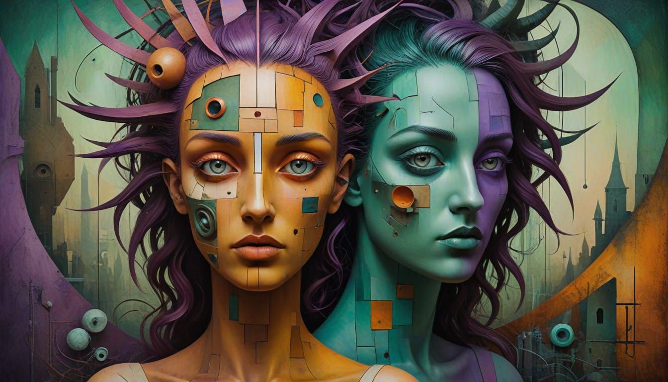 Dystopian Portraits in Triadic Colors, Inspired by Cubism an...
