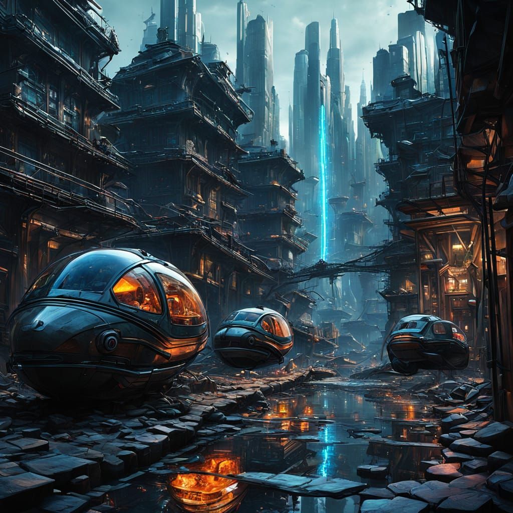 Futuristic Cityscape and Rustic Landscape Merge in Intricate...
