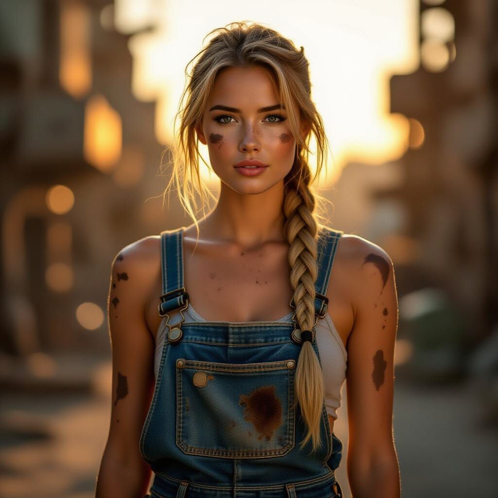 Dieselpunk Woman Engineer in Warm Golden Light