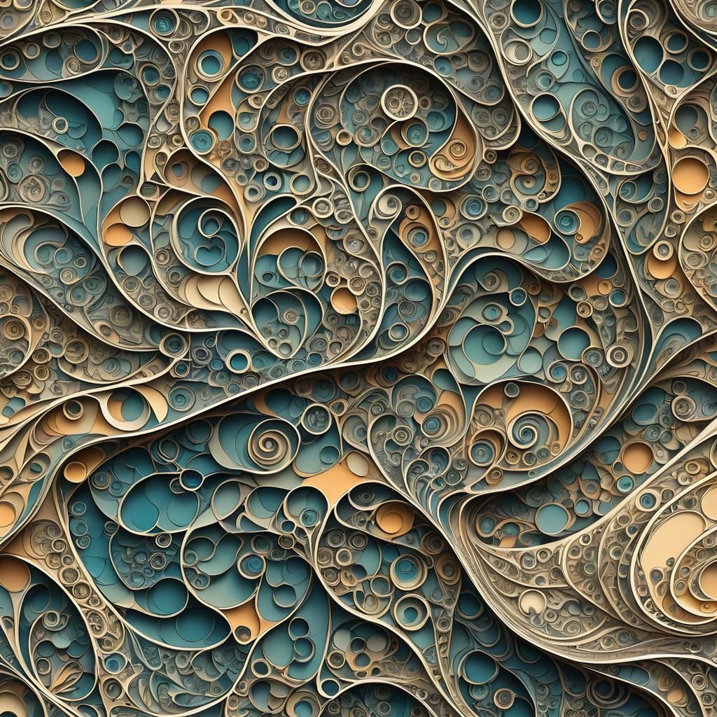 Abstract Vector Fractal with Zentangle Patterns