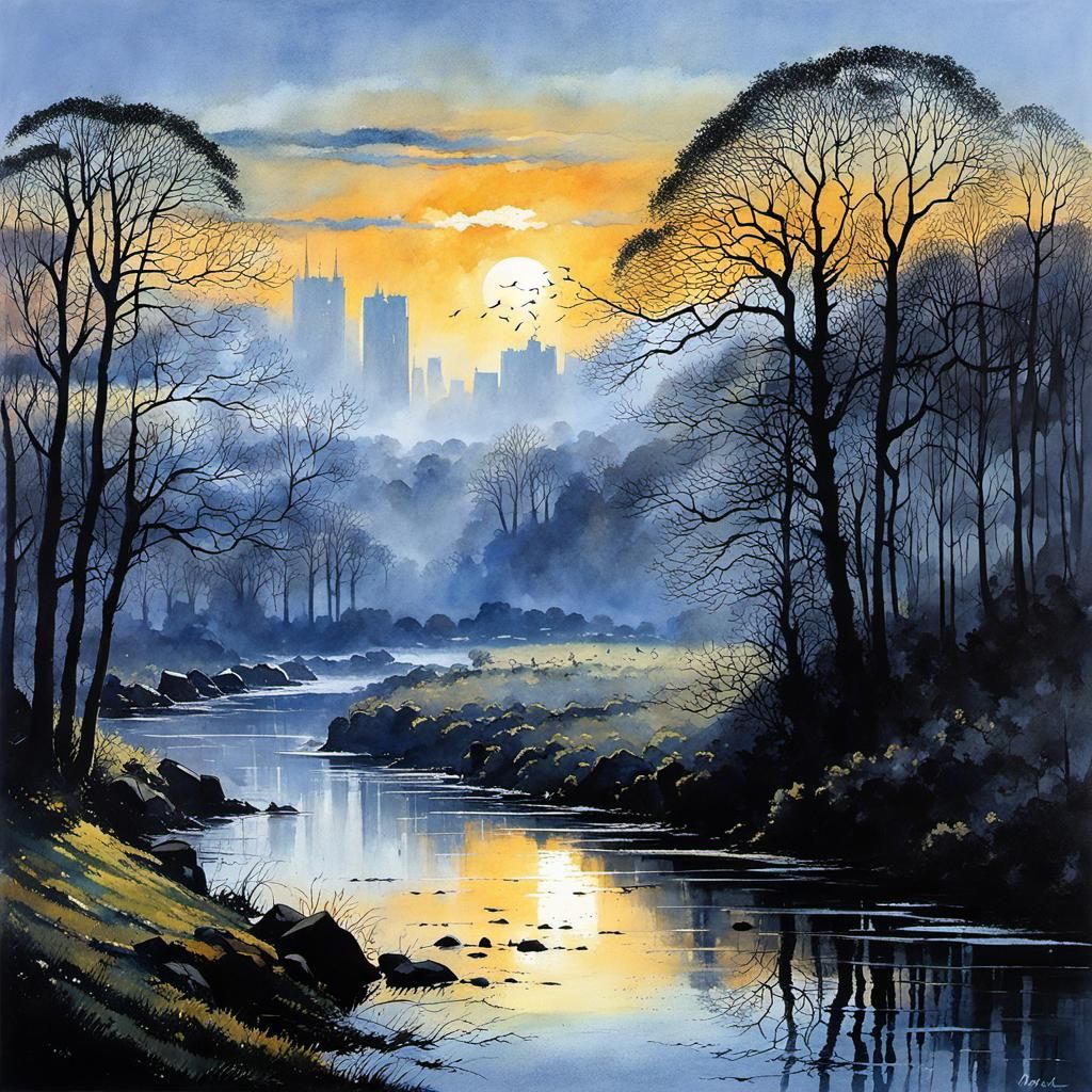 Night and Day Watercolor Painting