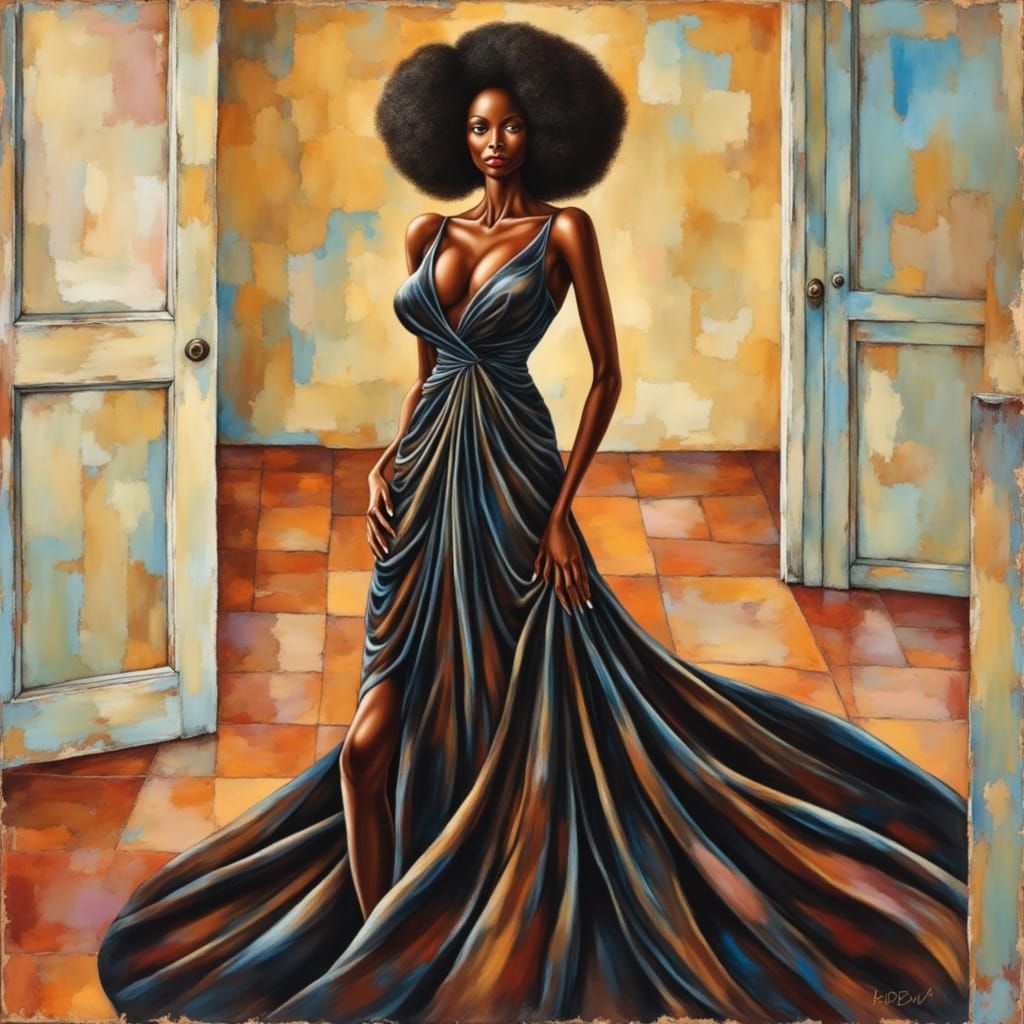 Elegant Black Woman in Evening Gown Portrait