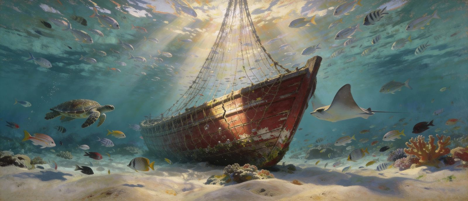 Romantic Realism Underwater Scene with Luminism Influence