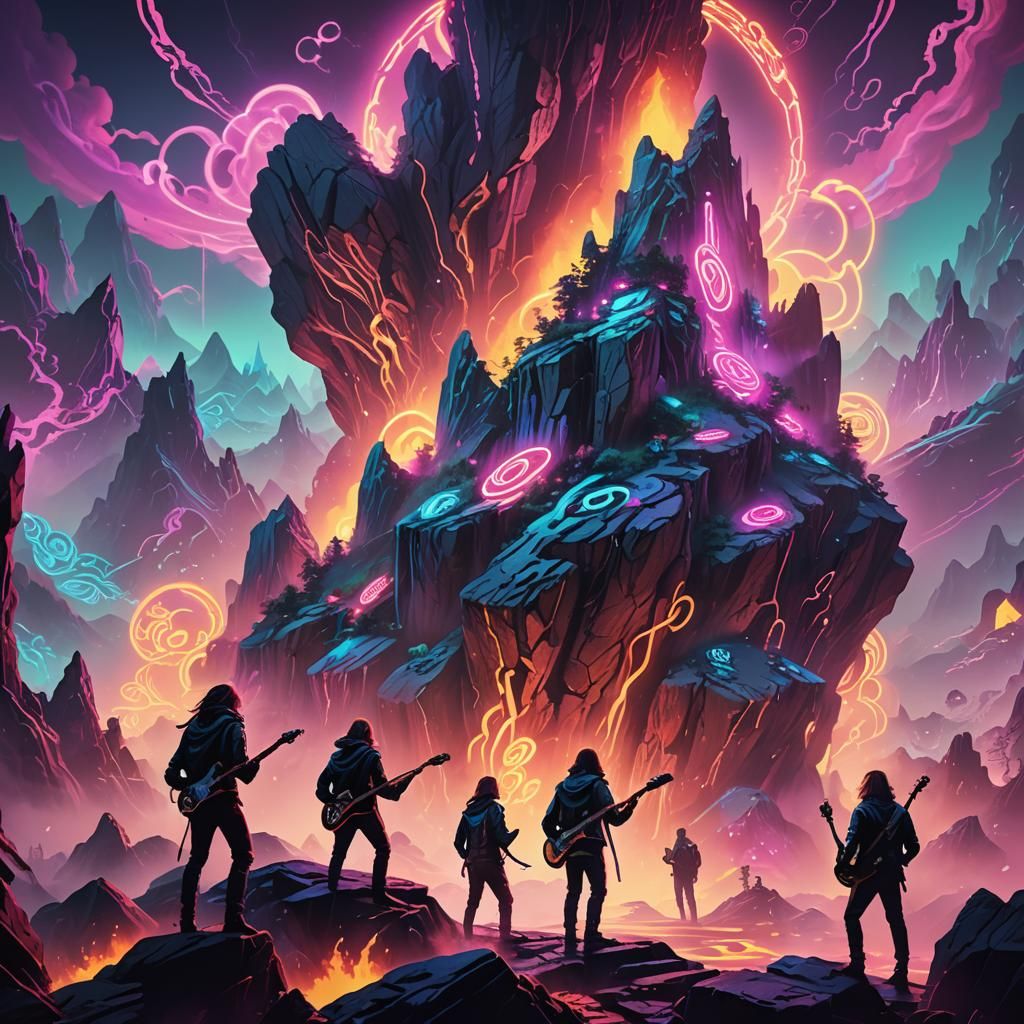 Fantasy Rock Band on Neon Mountain Stage
