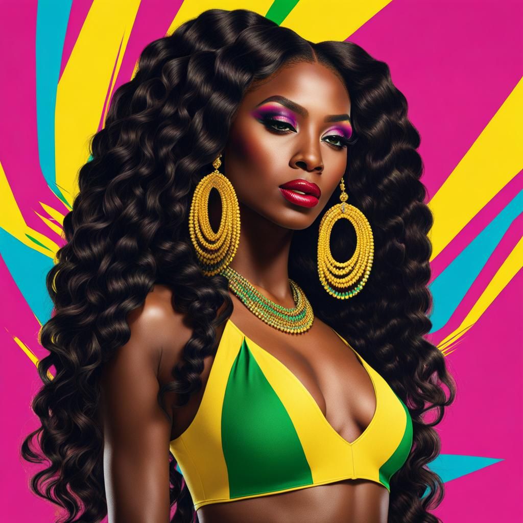 Jamaican Dancehall Queen Portrait in Bold Colors