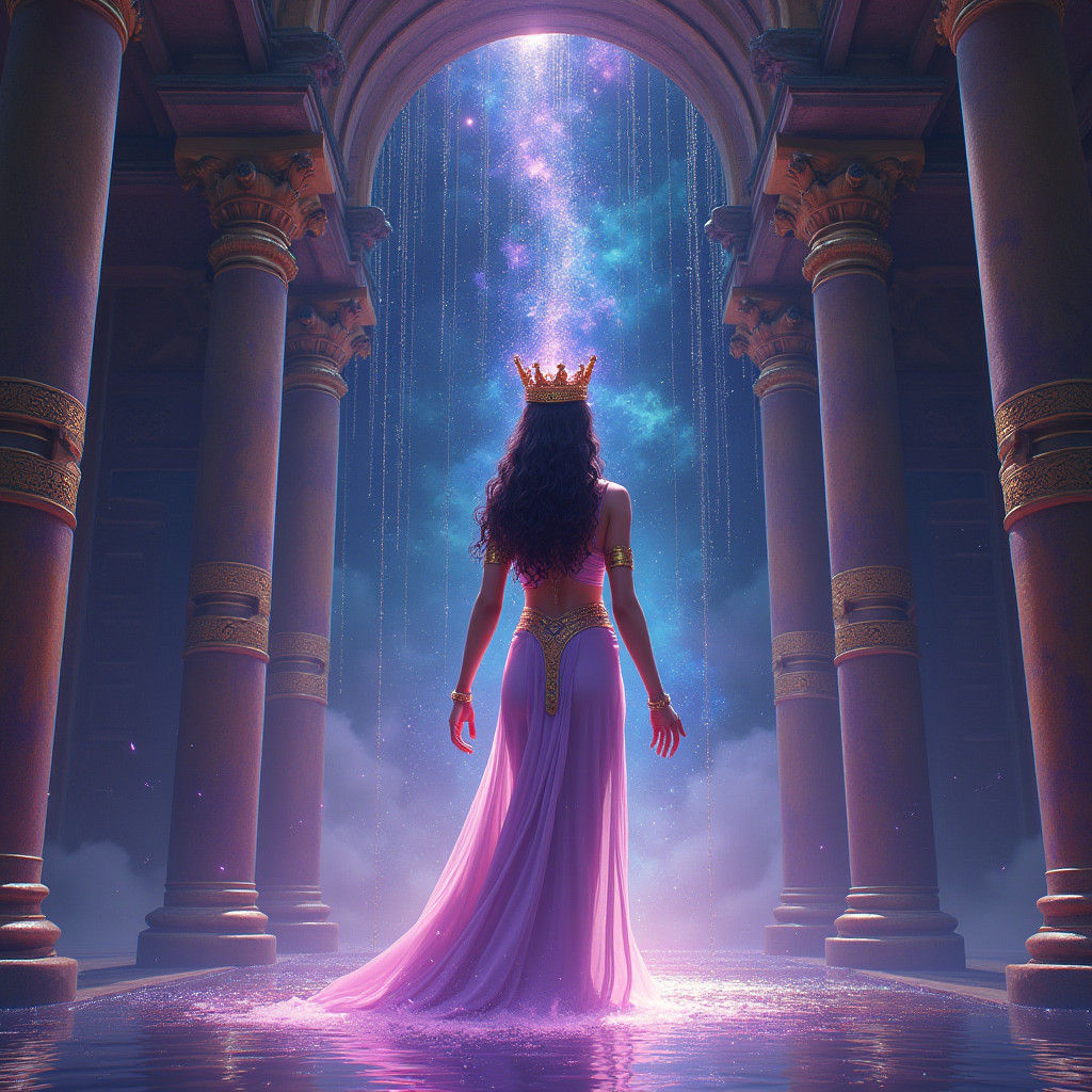 Egyptian Priestess at Temple with Ultraviolet Aura