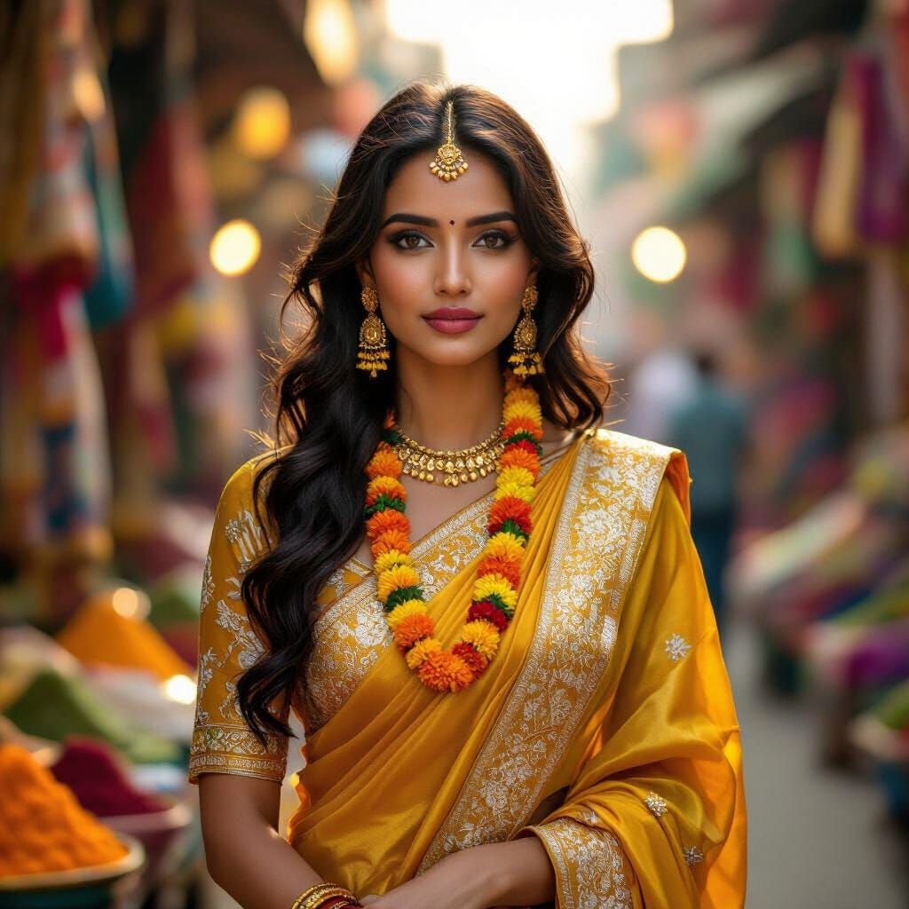 Elegant Indian Woman in Yellow Saree at Golden Hour