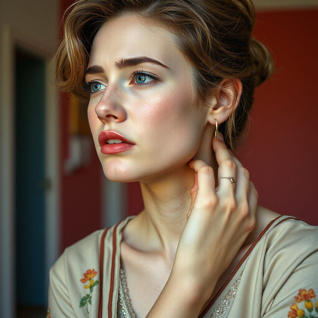 Woman with Flu Symptoms in Photorealistic Style