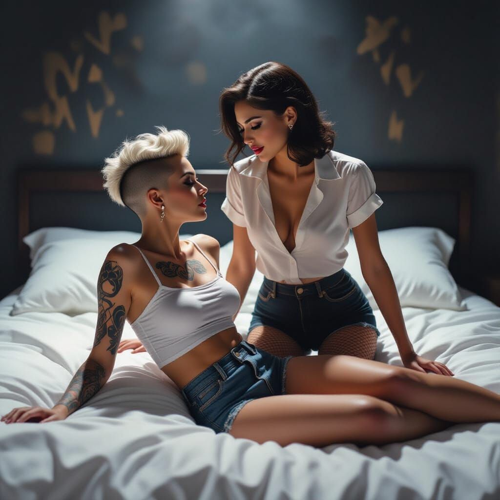 Hyperrealistic Portrait of Two Women in Deep Connection