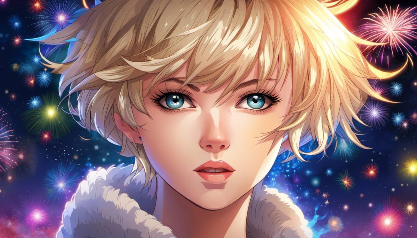 Anime Portrait: Blonde Woman with Rainbow Eyes