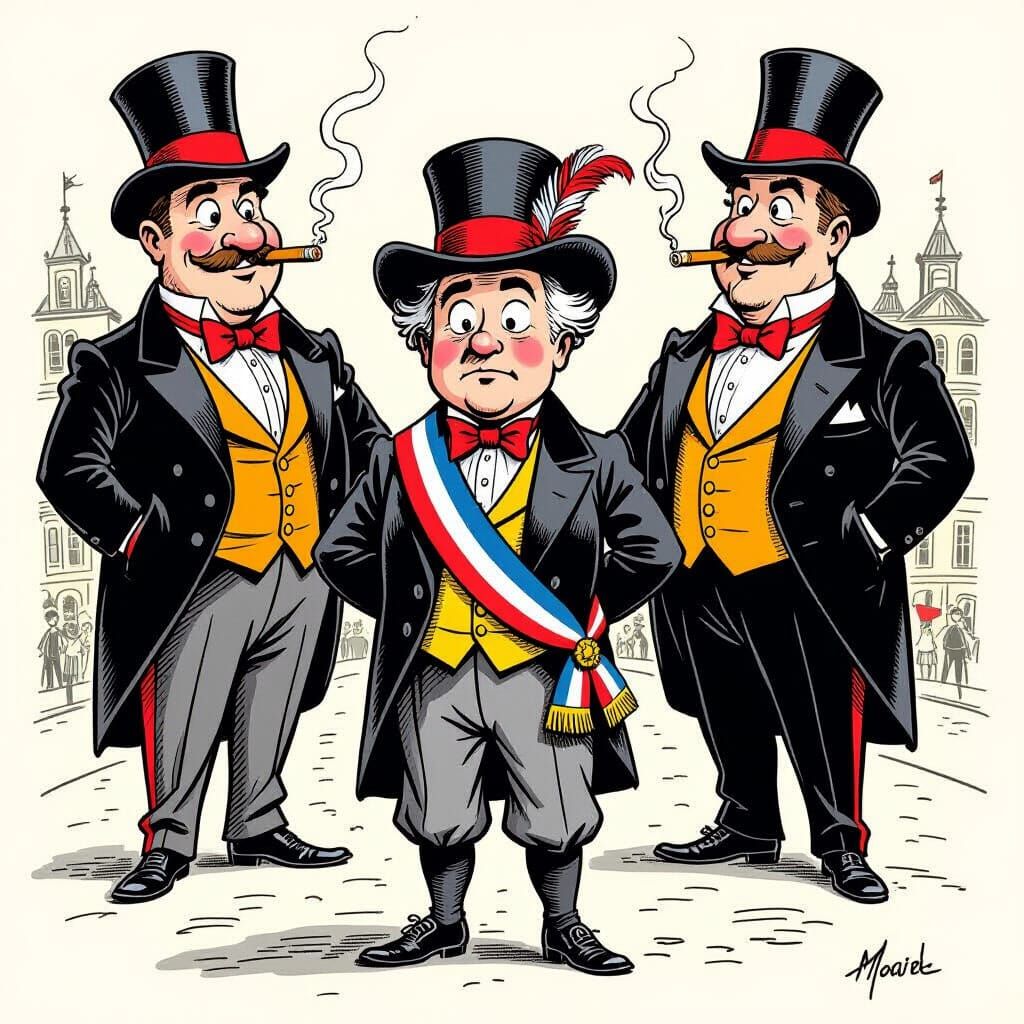 Political Cartoon of French Politician Between CEOs