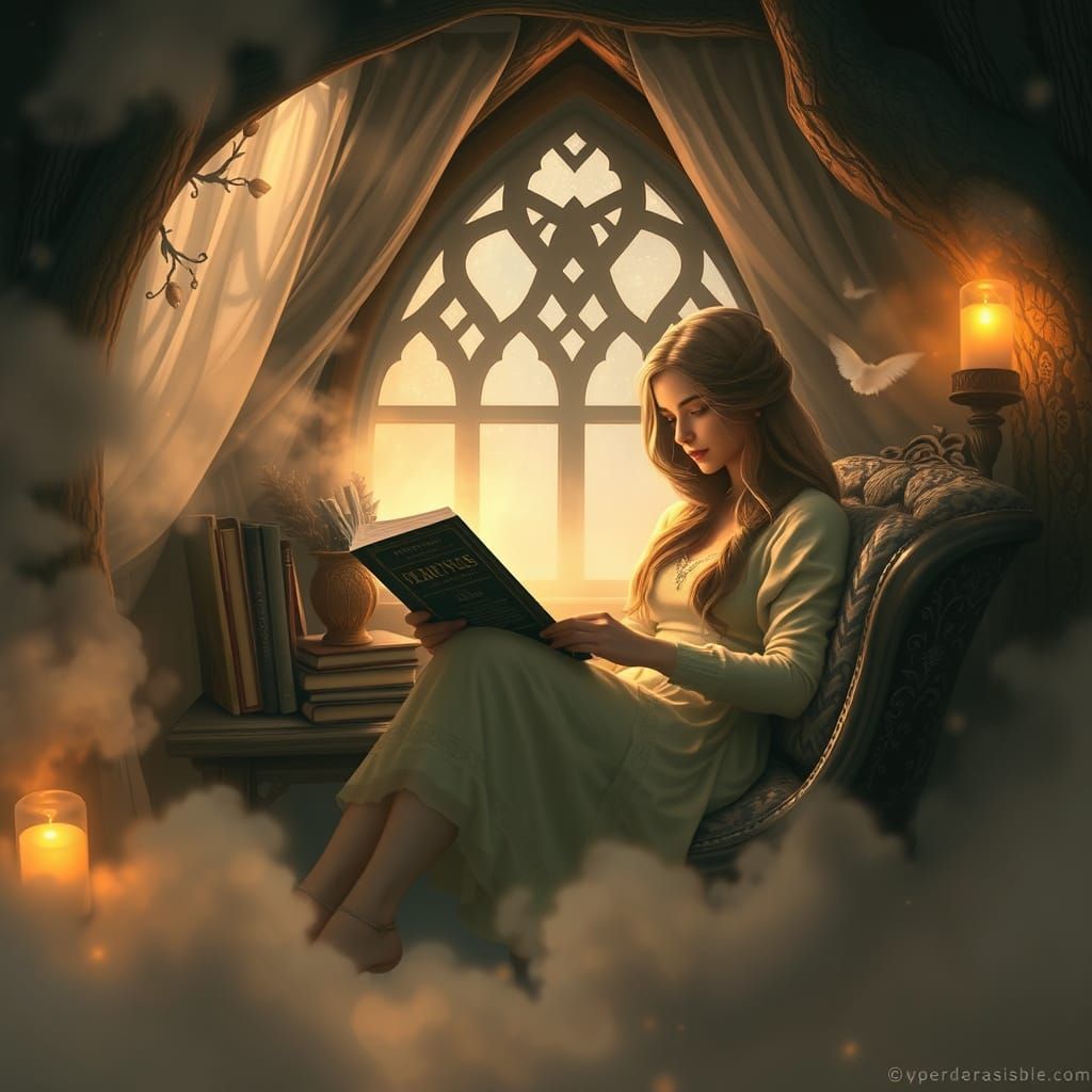 Ethereal Reading Nook in Kinkade Style