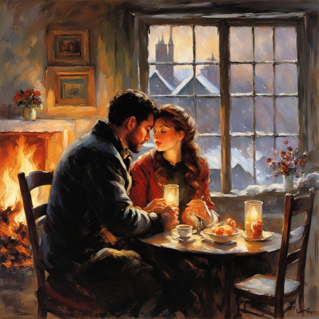 Winter Storm Love in Post-Impressionist Cottage