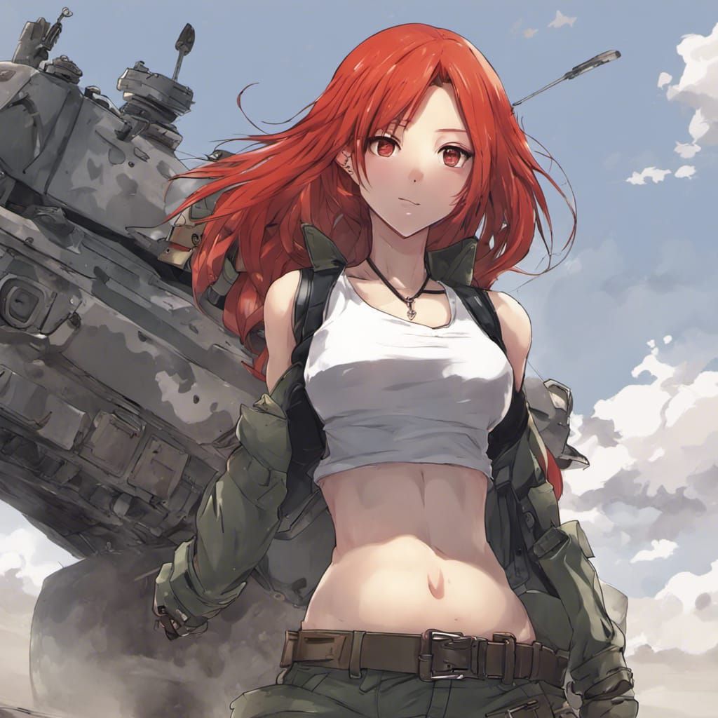 Anime Girl with Tank in Japanese Manga Style