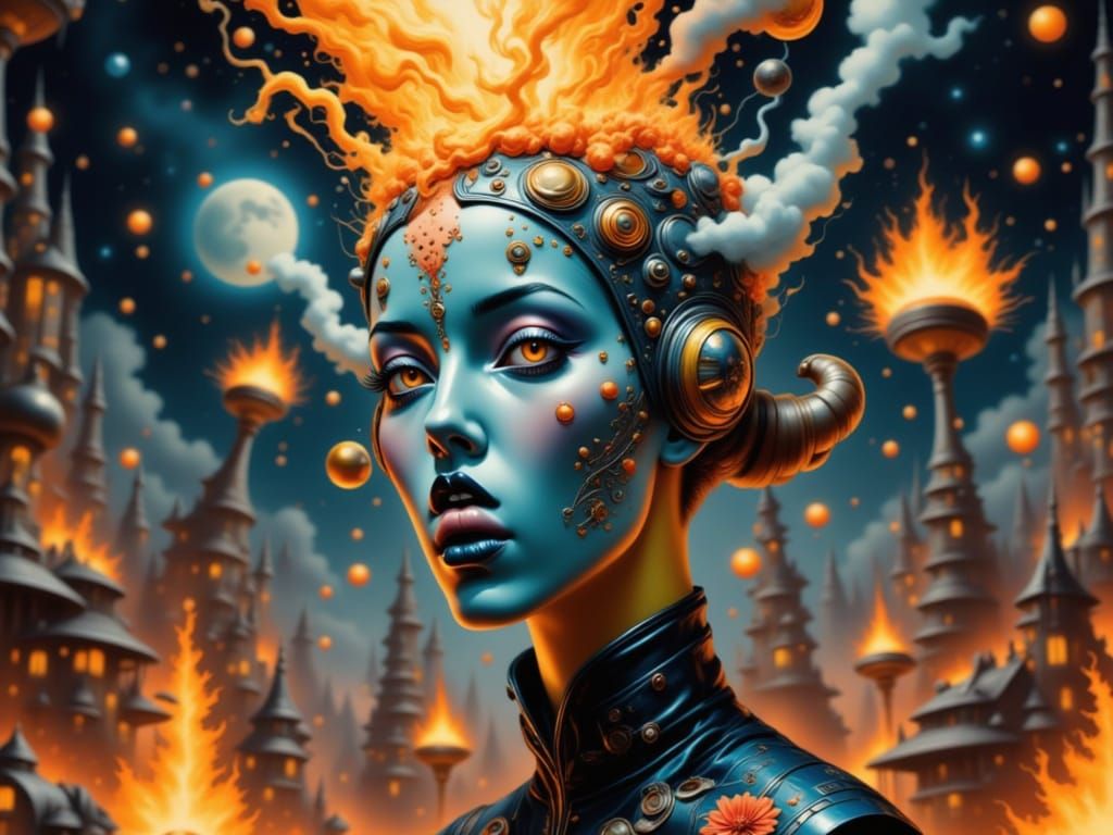 Alien Performer Simulates Volcanic Eruption