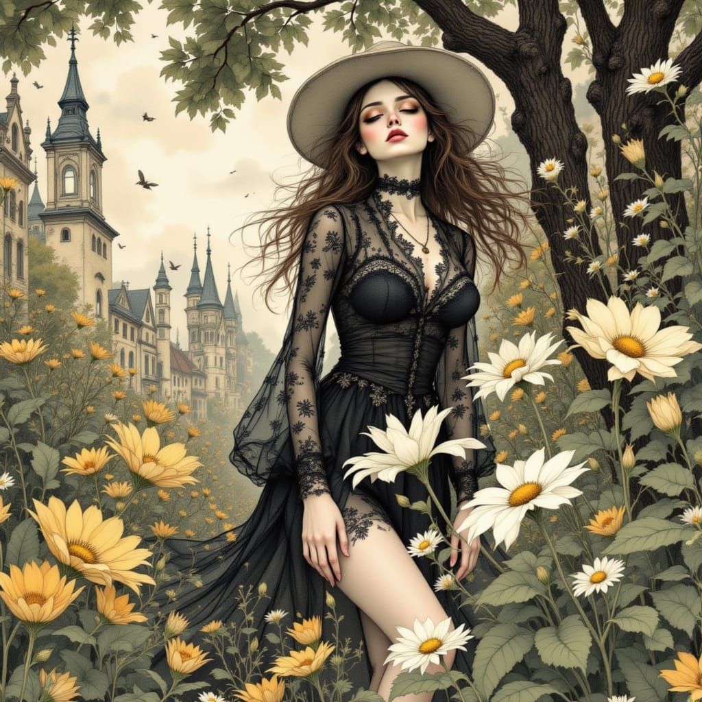 Whispers of Midnight Romance in Art Nouveau Splendor