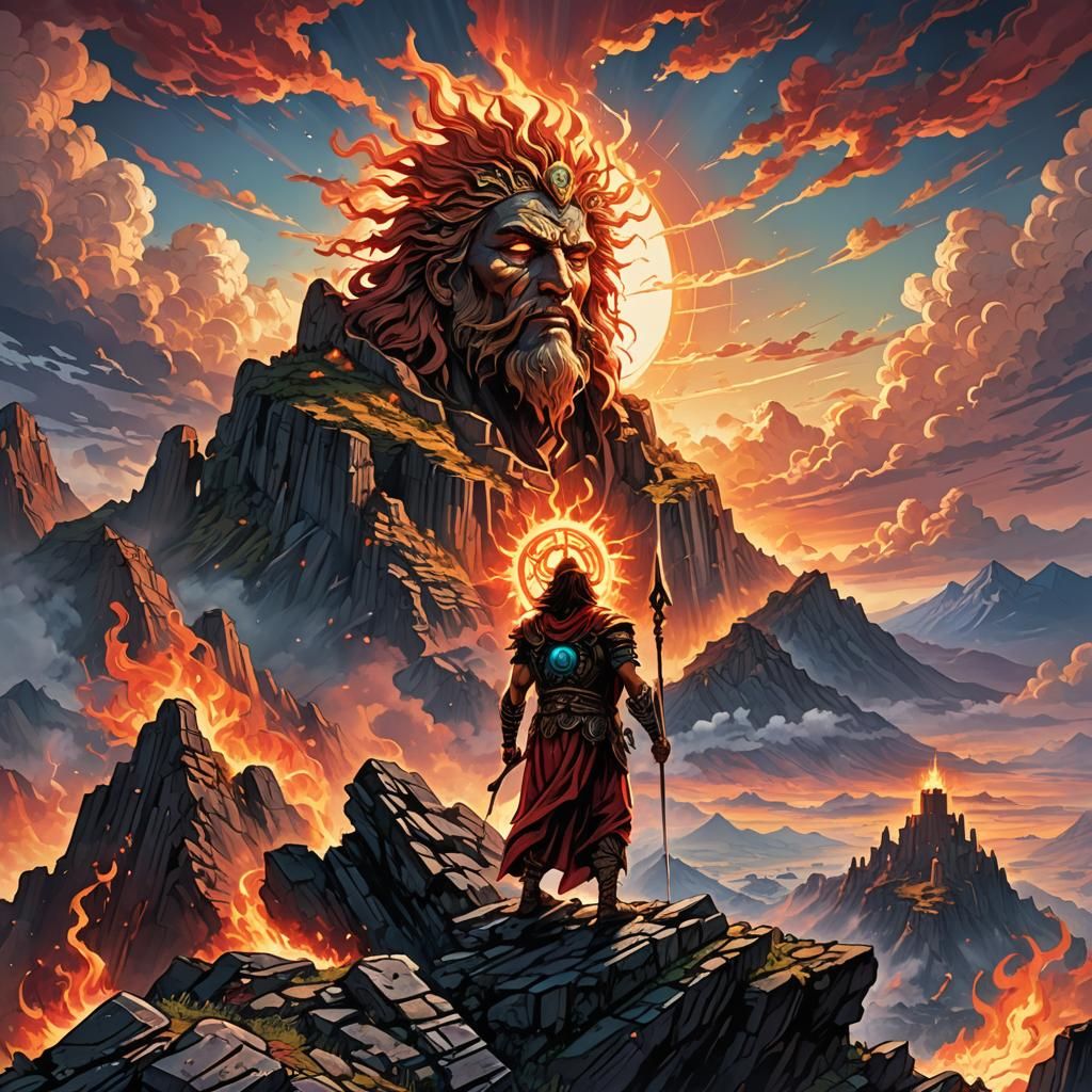 Sun God Ignites Epic Landscape in Comic Style