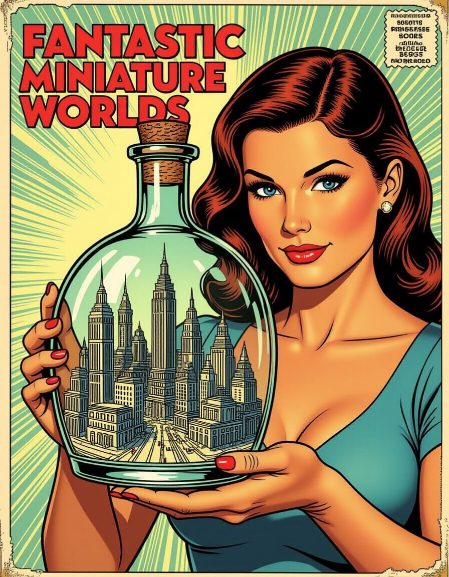 Miniature City Inside Bottle, Comic Book Art