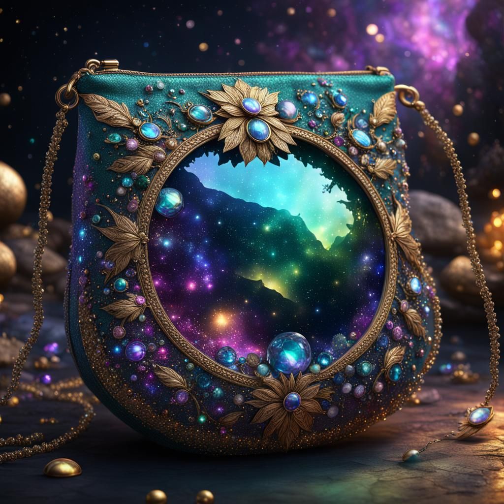 Galactic Bejewelled Pouch in Detailed Matte Painting