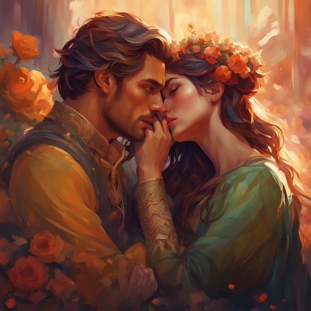 Romantic Fantasy Kiss in Golden Hour Lighting