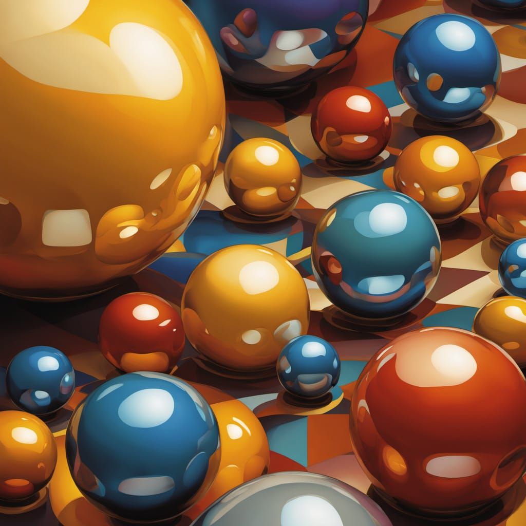 Surreal Checkerboard Spiral with Shining Steel Balls