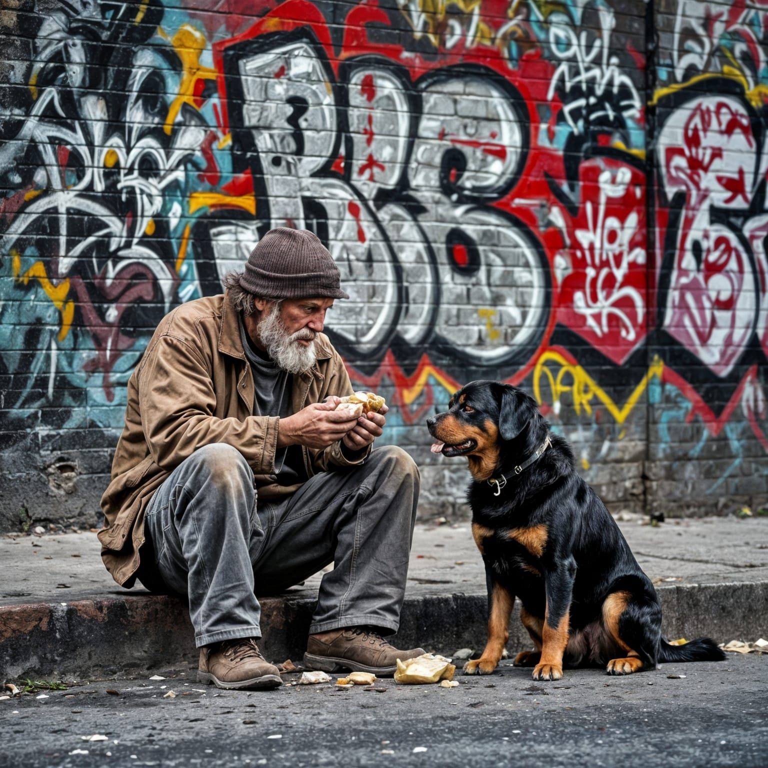 Homeless Man Shares Food With Rottweiler on LA Street
