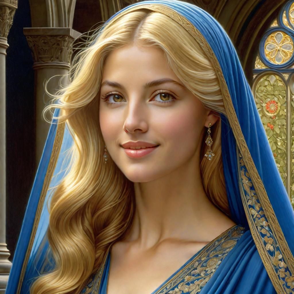 Elegant Woman with Blonde Hair in Pre-Raphaelite Style