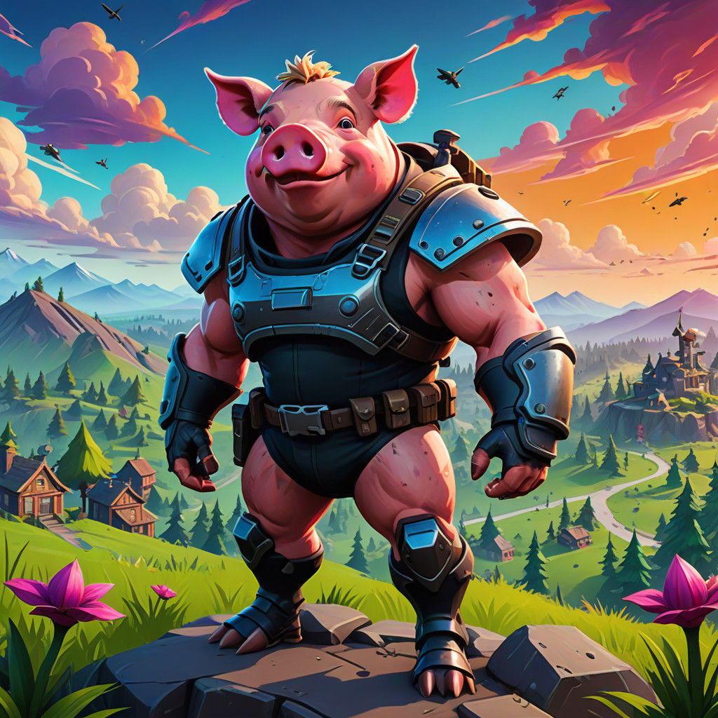 Fortnite Cartoon Champion in Vibrant Landscape