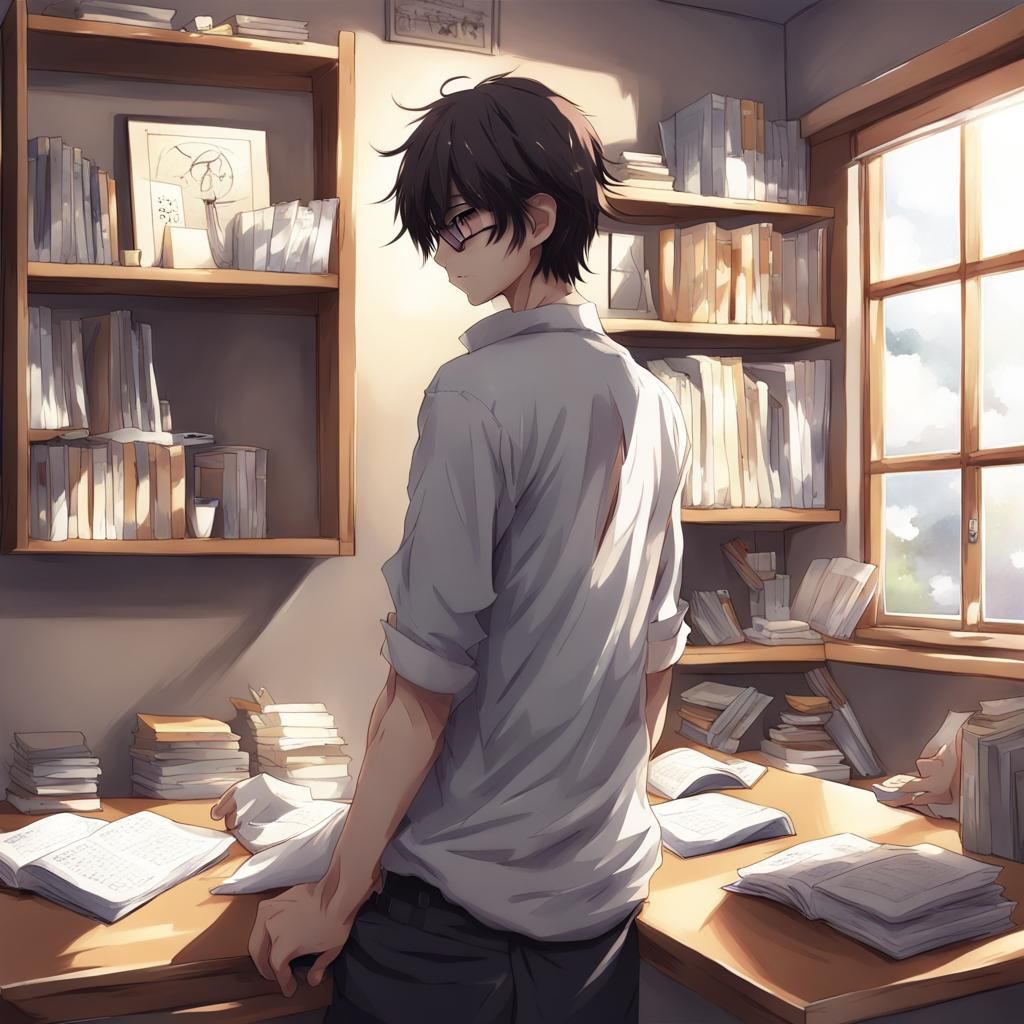 Anime Boy Studying: Japanese Manga Style