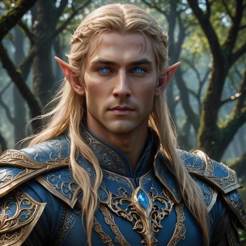 Beautiful Elven Man Portrait in Detailed Digital Painting