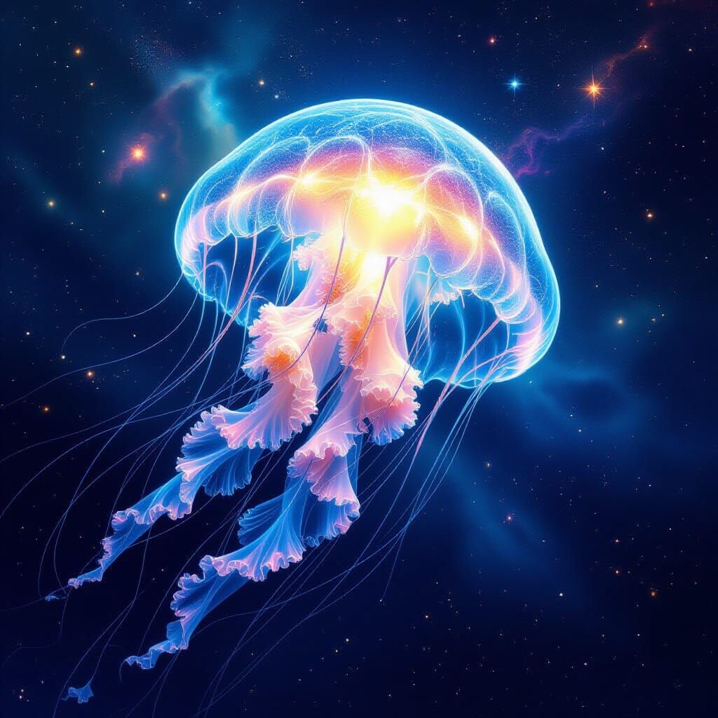 Bioluminescent Jellyfish in Cosmic Ocean Fantasy Art