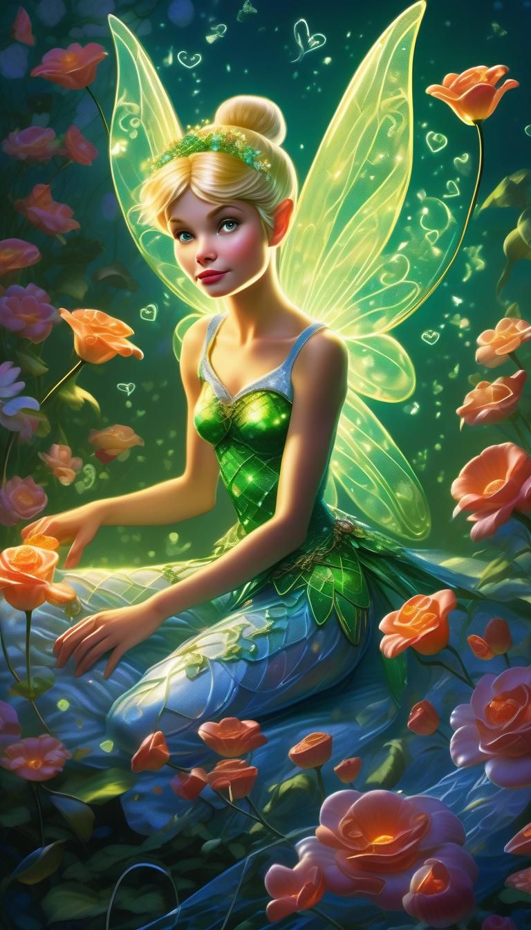 Tinkerbell with Luminous Wings in Digital Painting