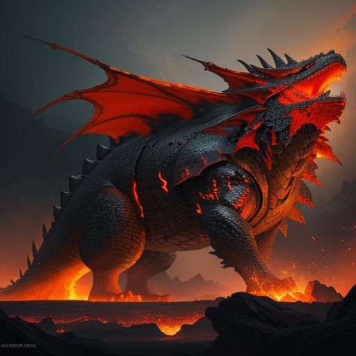 Colossal Armored Dragon in Red Crystal Splendor