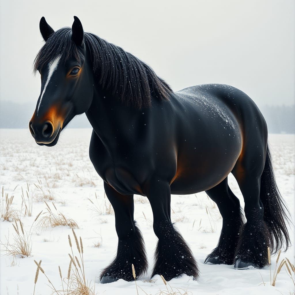 Belgian Draft Horse in Winter Wonderland