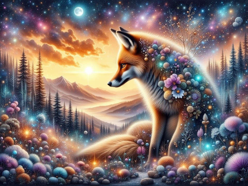 Surreal Arctic Fox Unveils Ethereal Landscapes in Cosmic Glo...